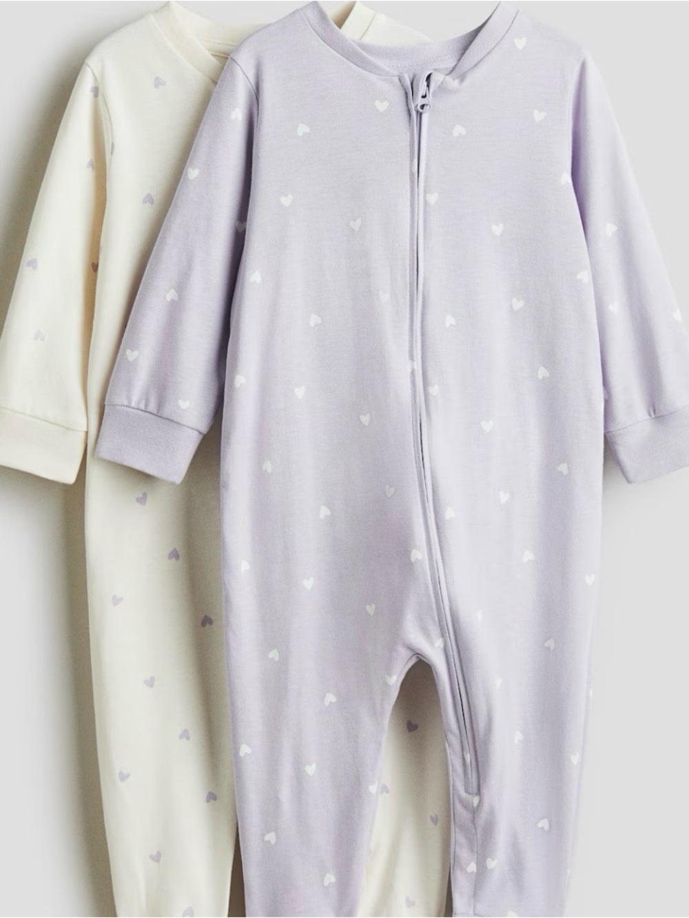 Light Purple/Hearts 2-Pack Zip-up Pajama Jumpsuits 9M (74cm)